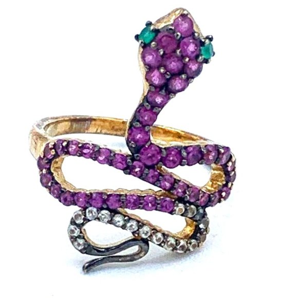 Jewelry - 925 sterling silver statement snake rhodolite garnet ring SZ -7
